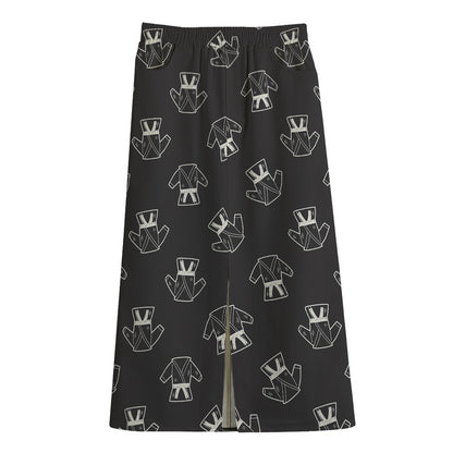 Karate Gi Pattern Print Cotton Front Slit Maxi Skirt