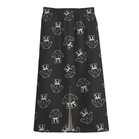 Karate Gi Pattern Print Cotton Front Slit Maxi Skirt