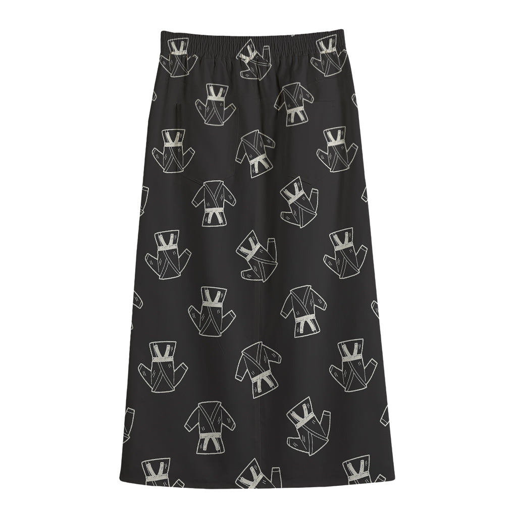 Karate Gi Pattern Print Cotton Front Slit Maxi Skirt
