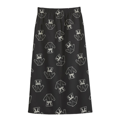 Karate Gi Pattern Print Cotton Front Slit Maxi Skirt