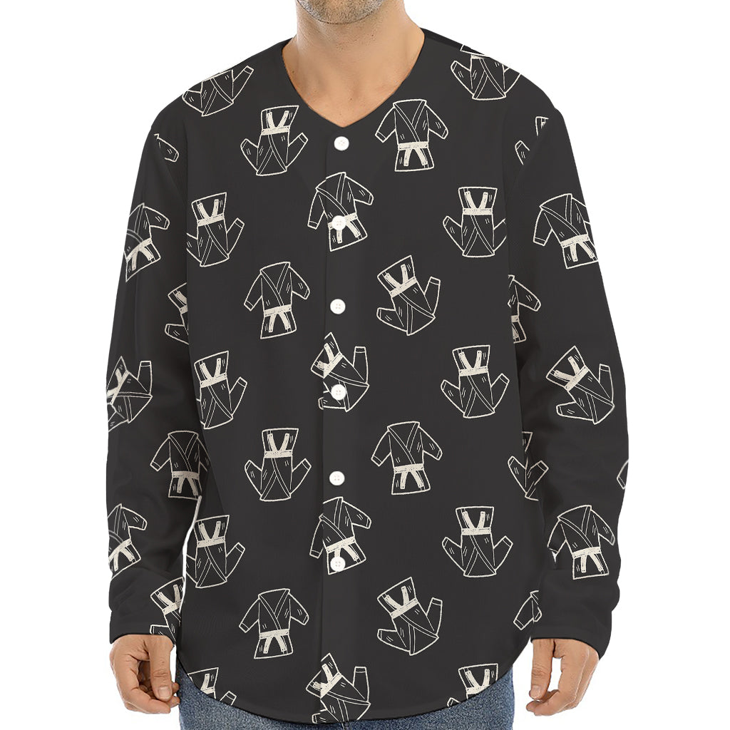 Karate Gi Pattern Print Long Sleeve Baseball Jersey