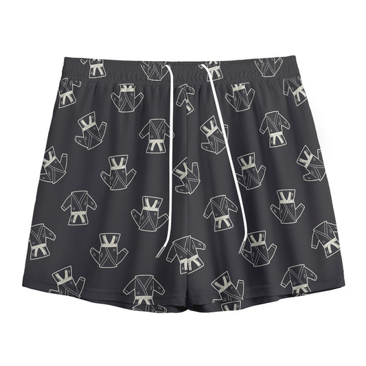 Karate Gi Pattern Print Mesh Shorts