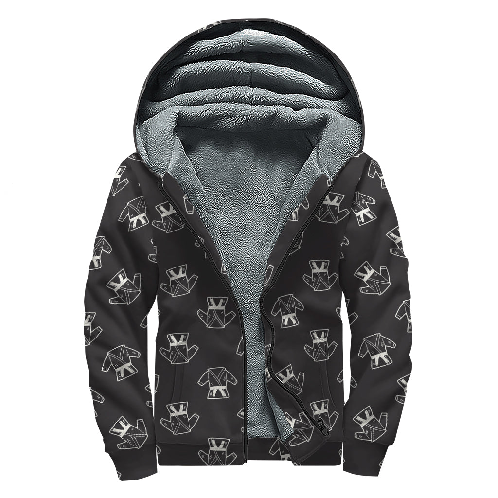Karate Gi Pattern Print Sherpa Lined Zip Up Hoodie