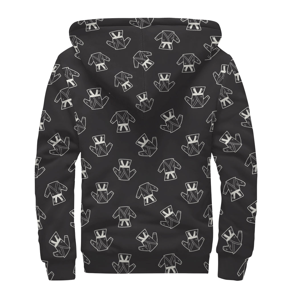 Karate Gi Pattern Print Sherpa Lined Zip Up Hoodie