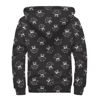 Karate Gi Pattern Print Sherpa Lined Zip Up Hoodie