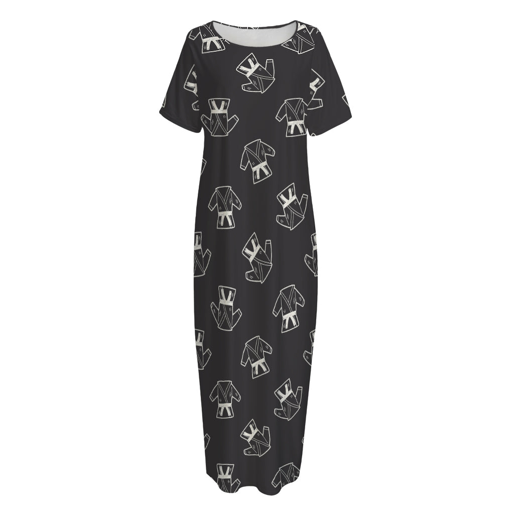 Karate Gi Pattern Print Short Sleeve Long Nightdress