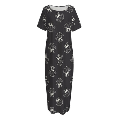Karate Gi Pattern Print Short Sleeve Long Nightdress