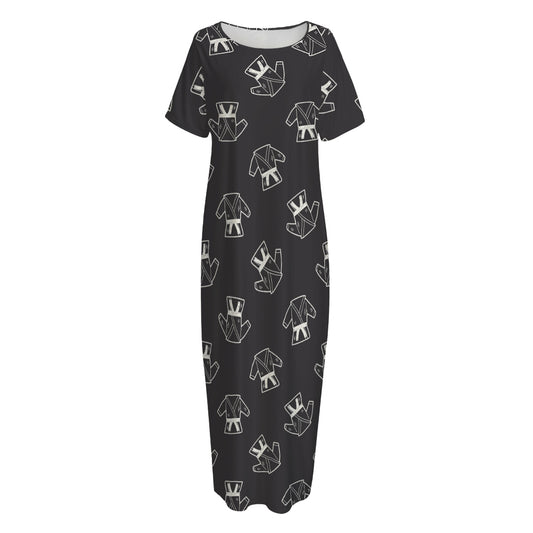 Karate Gi Pattern Print Short Sleeve Long Nightdress