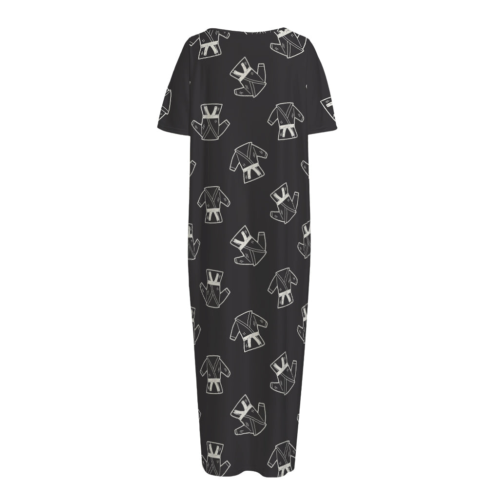 Karate Gi Pattern Print Short Sleeve Long Nightdress