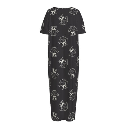 Karate Gi Pattern Print Short Sleeve Long Nightdress