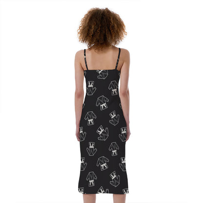 Karate Gi Pattern Print Slim Fit Midi Cami Dress