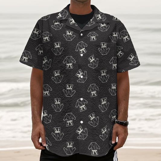 Karate Gi Pattern Print Textured Short Sleeve Shirt