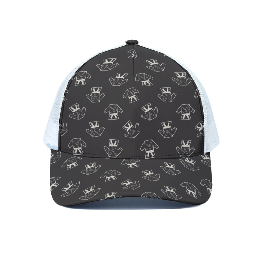 Karate Gi Pattern Print White Mesh Trucker Cap