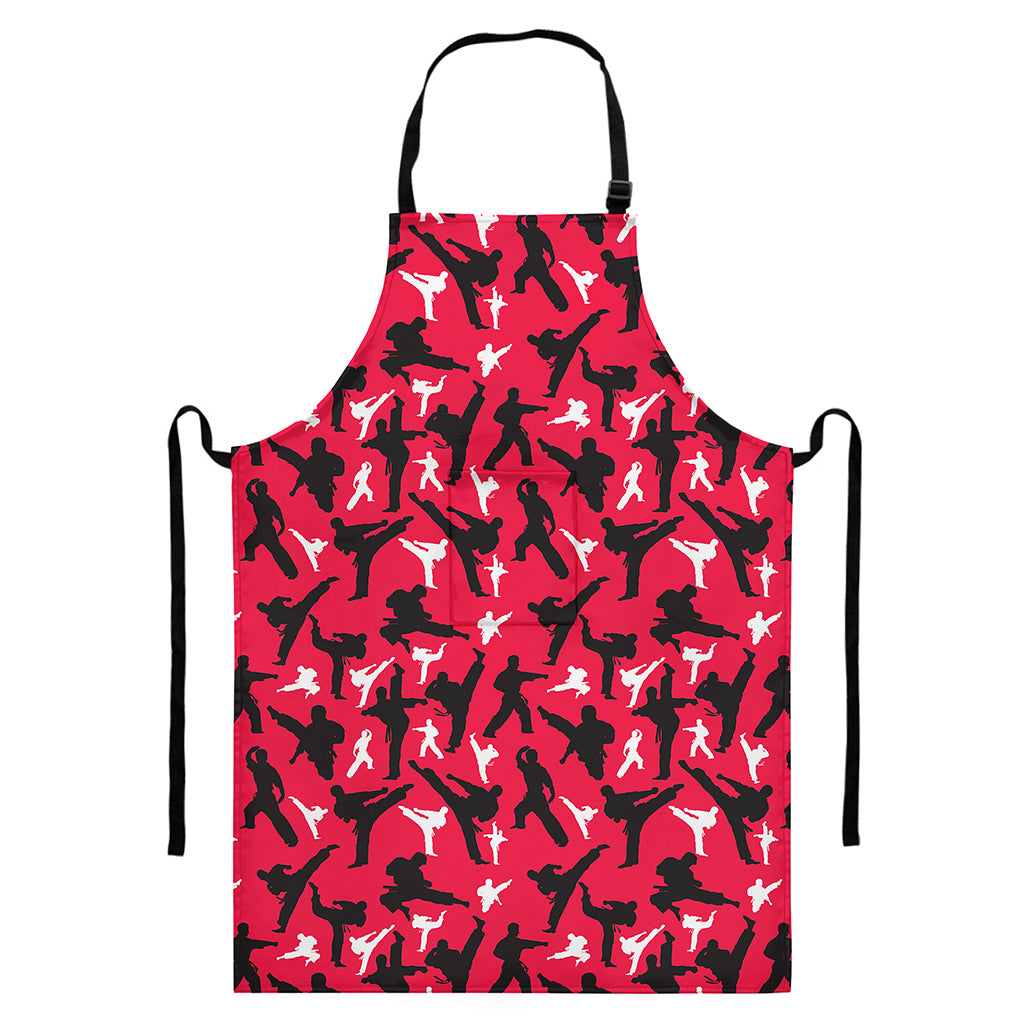Karate Pattern Print Bib Apron With Pocket