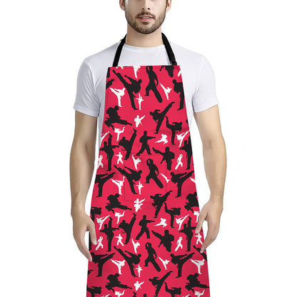 Karate Pattern Print Bib Apron With Pocket