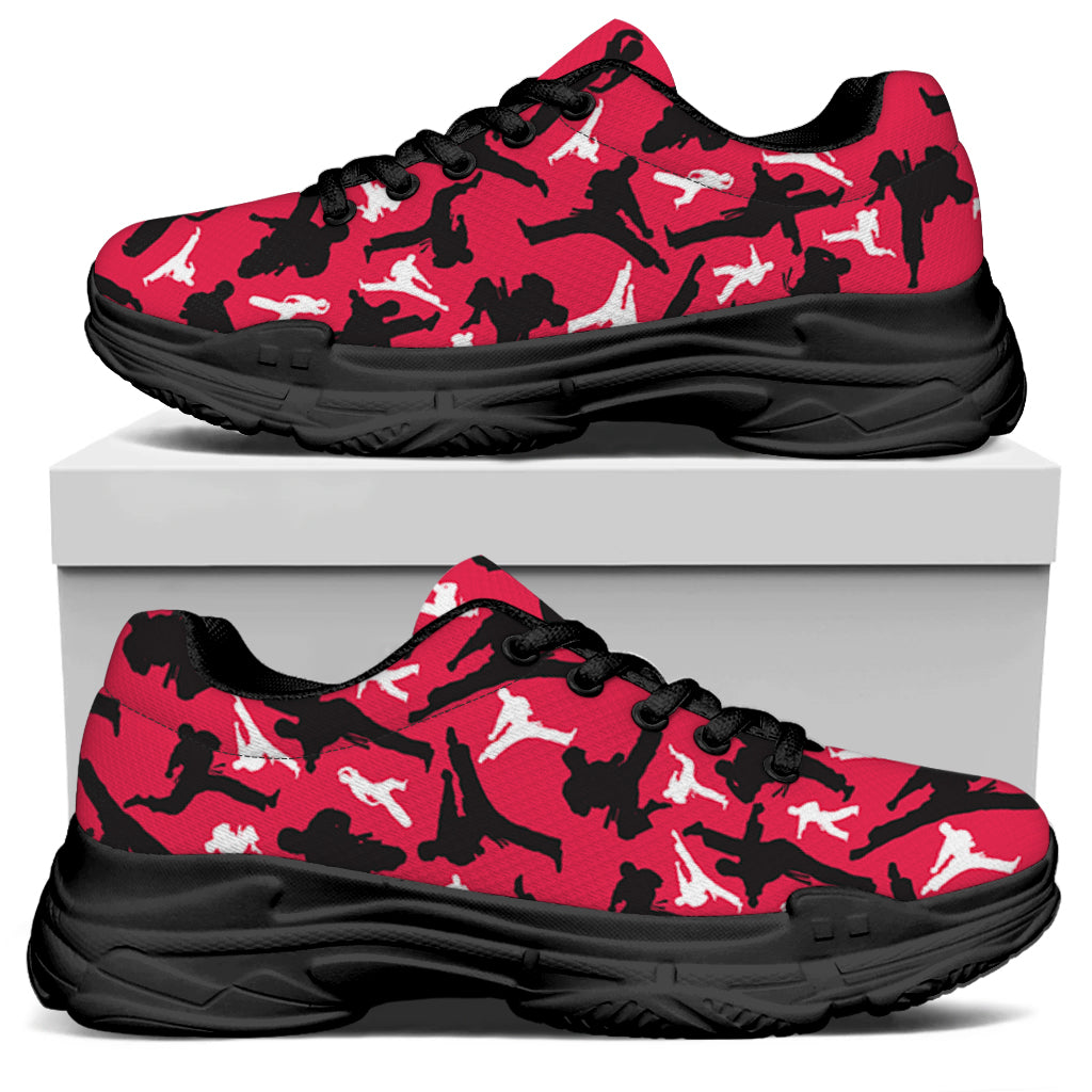 Karate Pattern Print Black Chunky Shoes