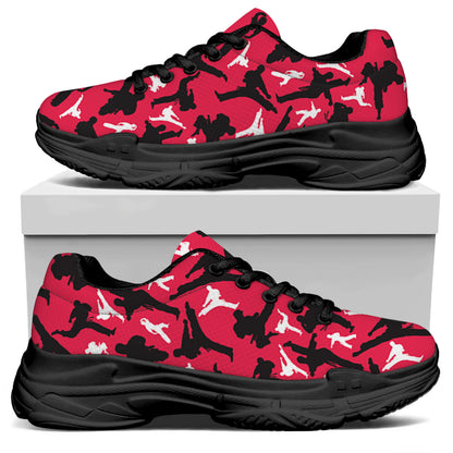 Karate Pattern Print Black Chunky Shoes