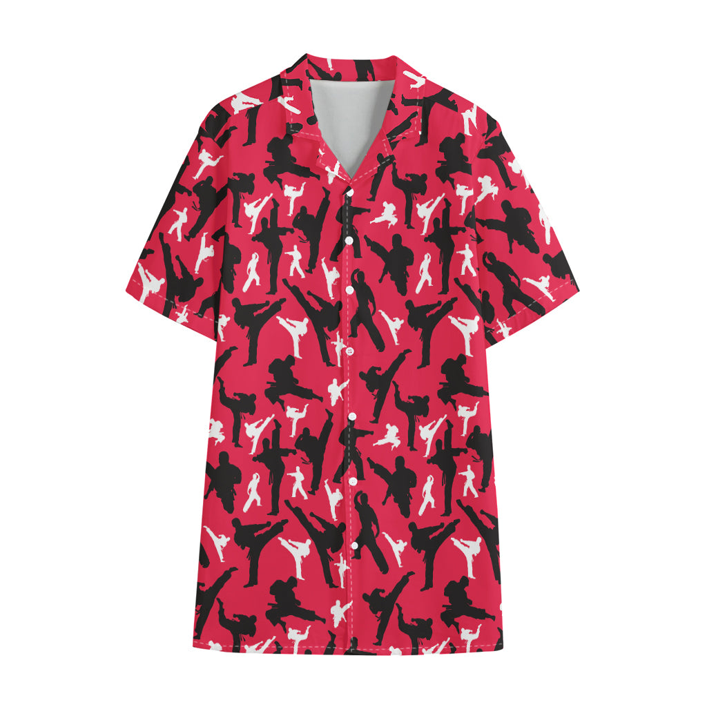 Karate Pattern Print Cotton Hawaiian Shirt