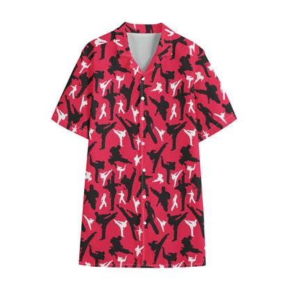 Karate Pattern Print Cotton Hawaiian Shirt