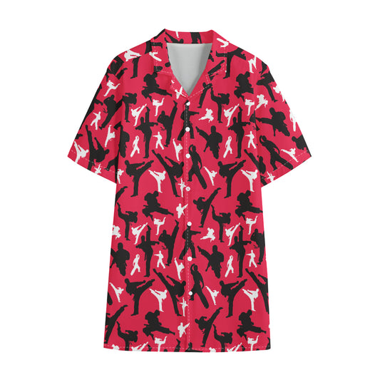 Karate Pattern Print Cotton Hawaiian Shirt