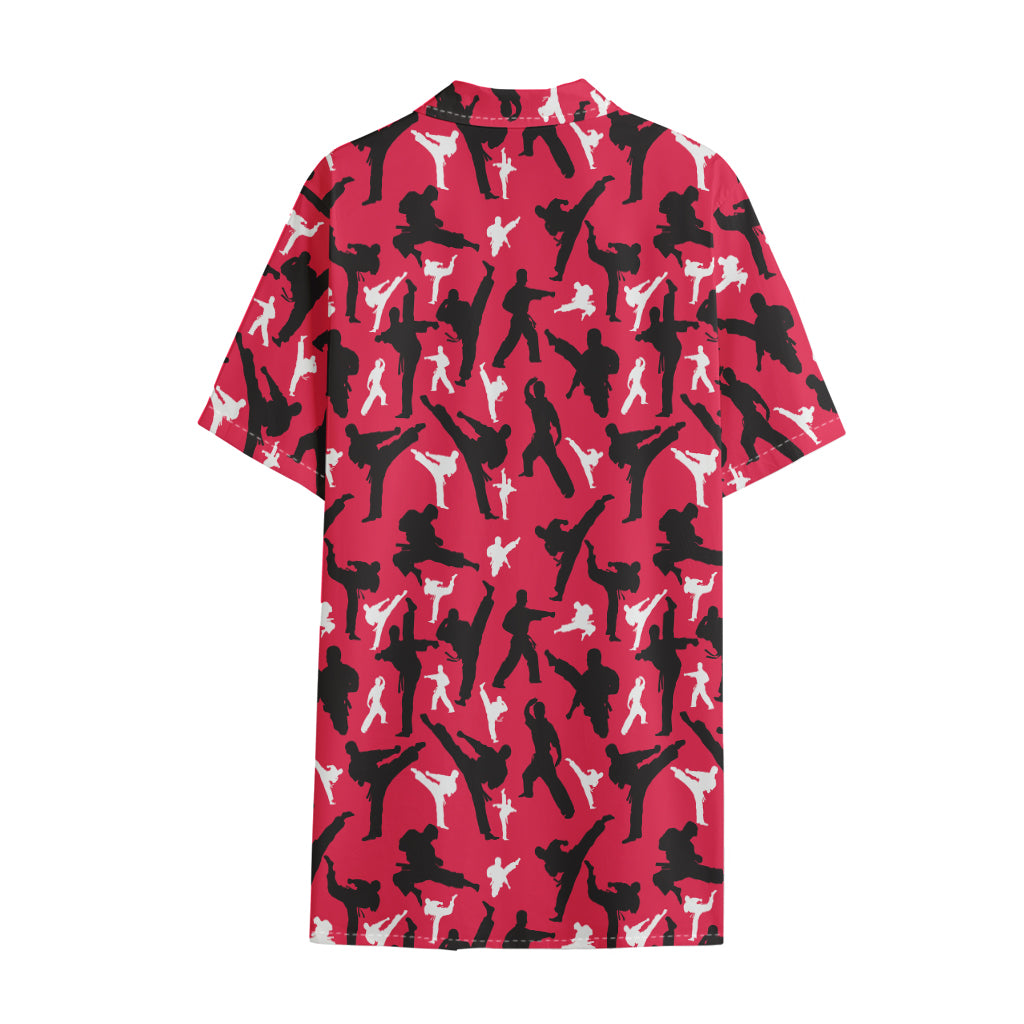 Karate Pattern Print Cotton Hawaiian Shirt
