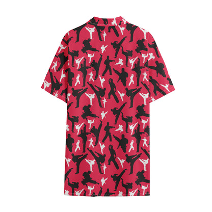Karate Pattern Print Cotton Hawaiian Shirt