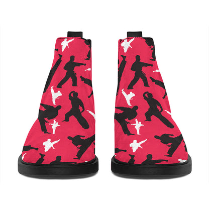 Karate Pattern Print Flat Ankle Boots