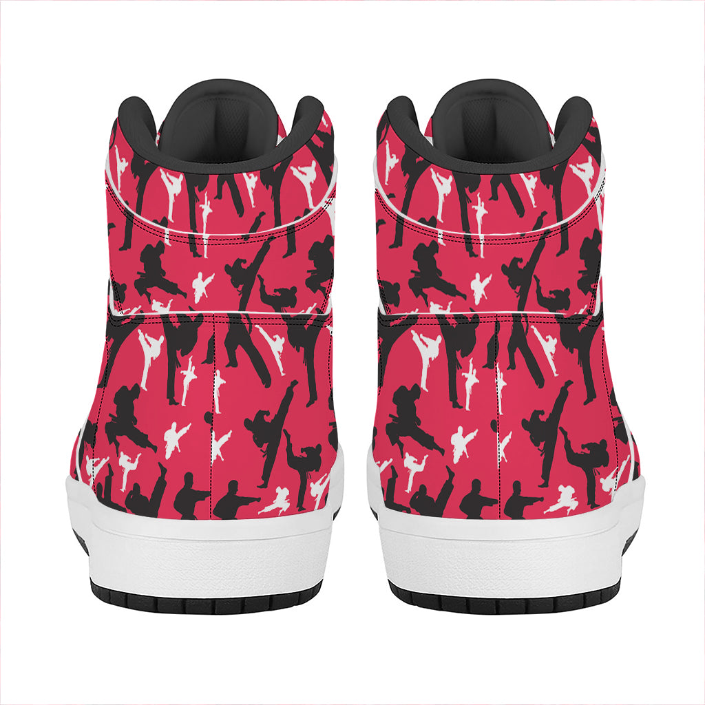 Karate Pattern Print High Top Leather Sneakers