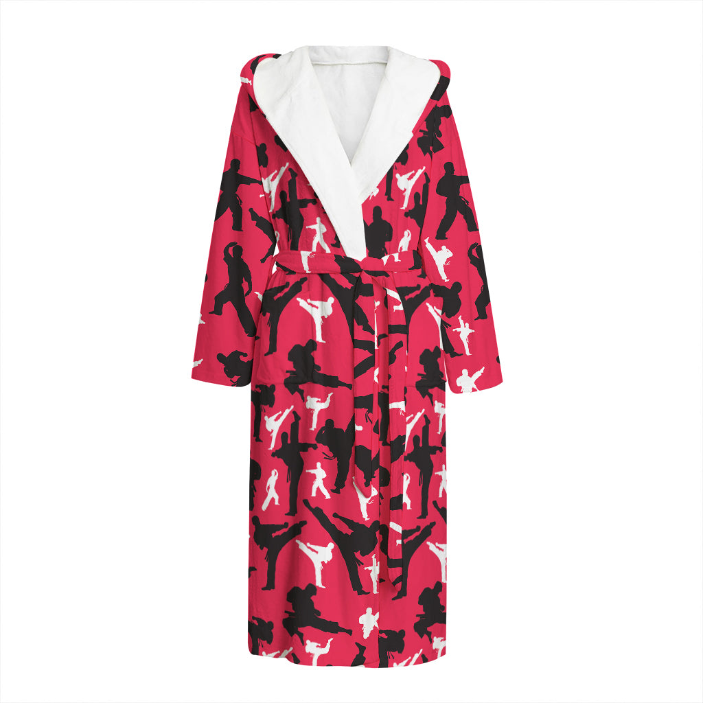 Karate Pattern Print Hooded Bathrobe