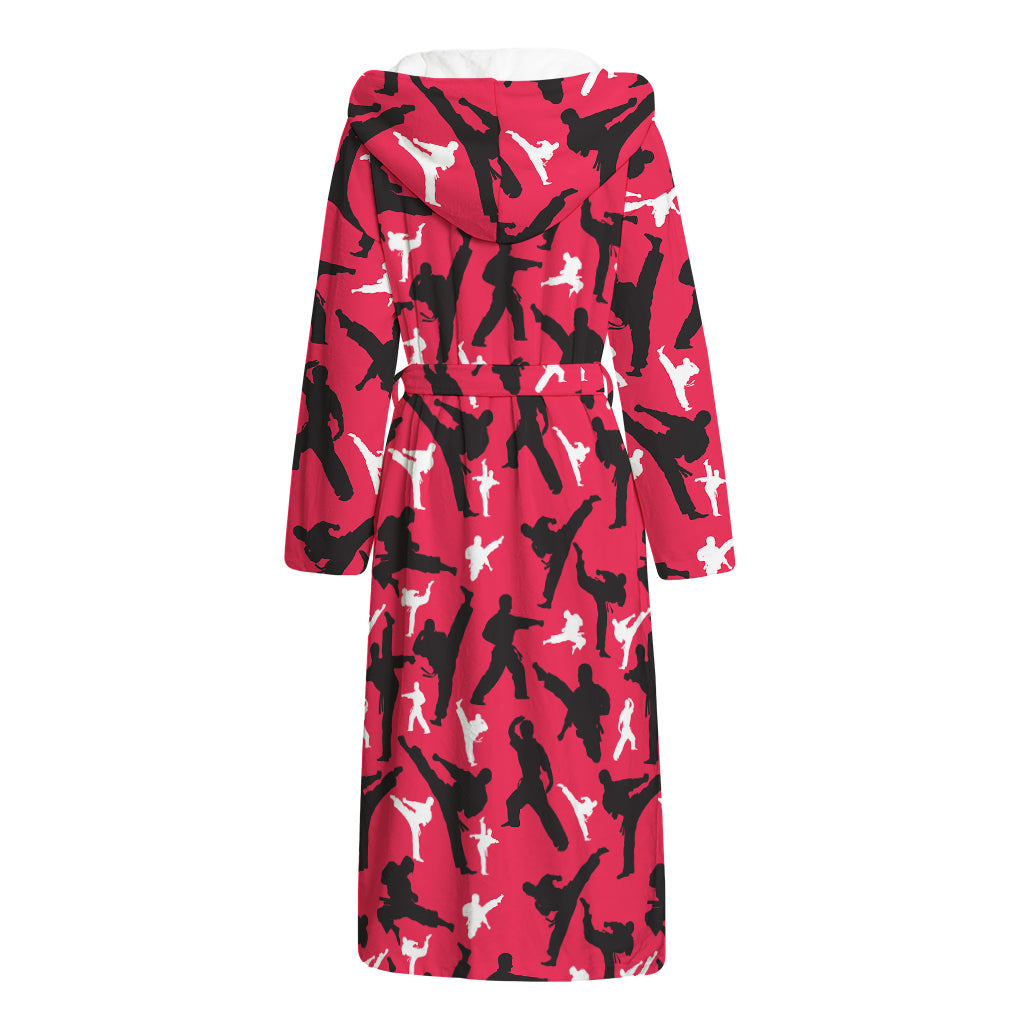 Karate Pattern Print Hooded Bathrobe