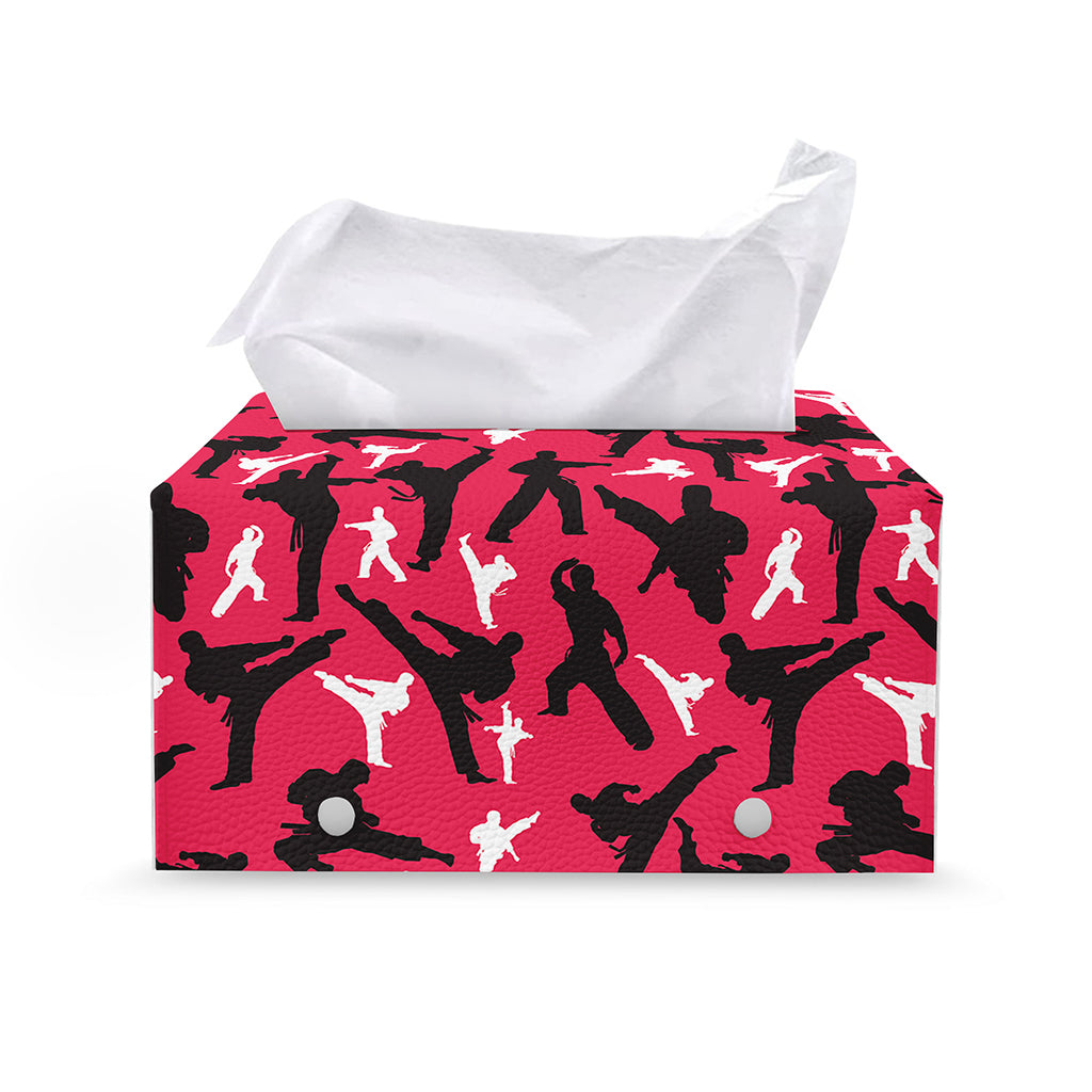 Karate Pattern Print Leather Tissue Box Cover