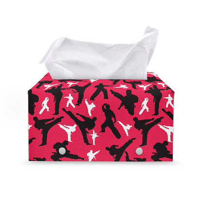 Karate Pattern Print Leather Tissue Box Cover