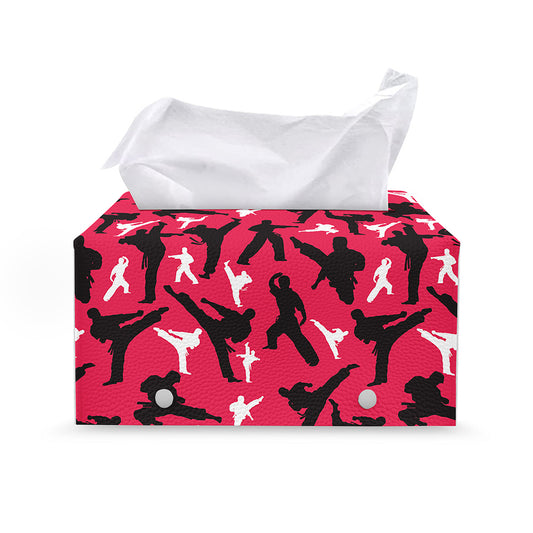 Karate Pattern Print Leather Tissue Box Cover