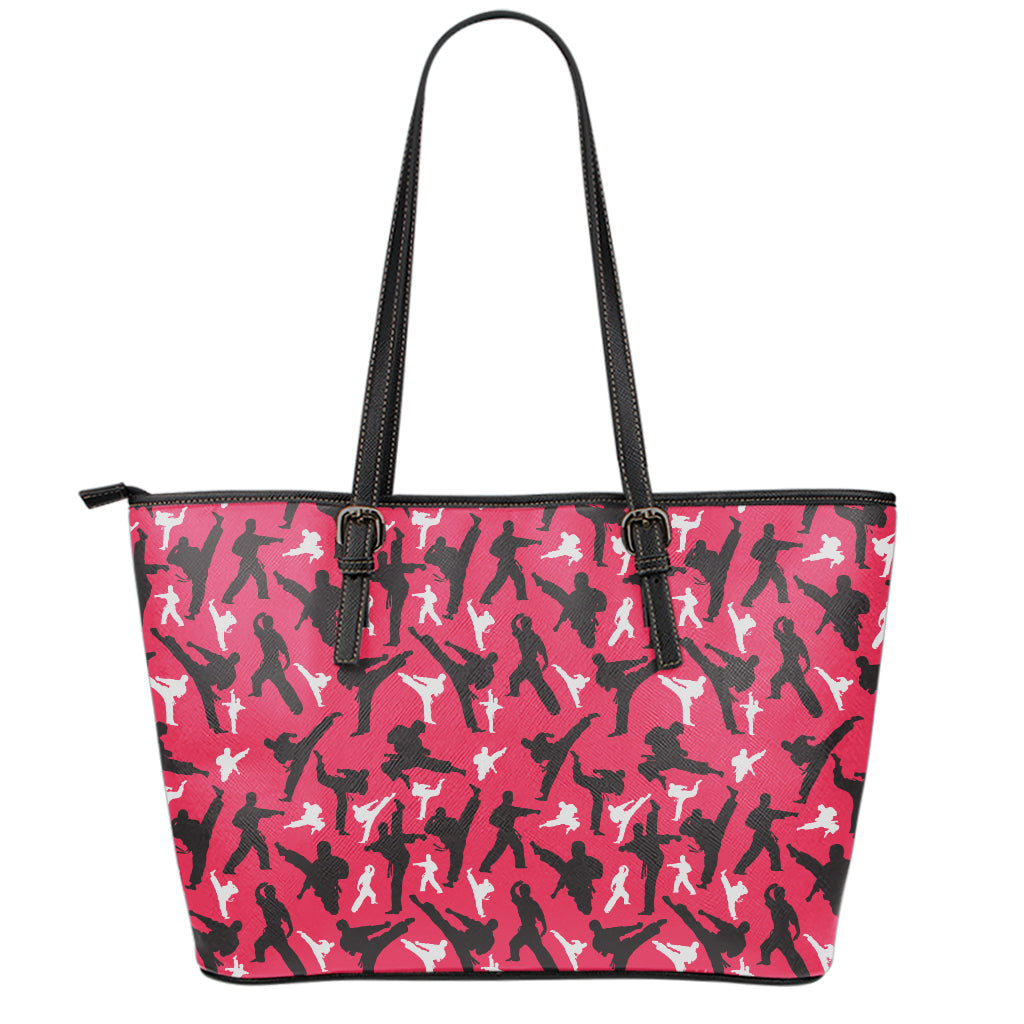 Karate Pattern Print Leather Tote Bag