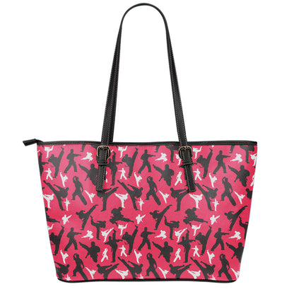 Karate Pattern Print Leather Tote Bag