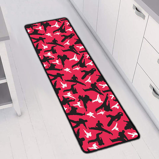 Karate Pattern Print Long Kitchen Mat
