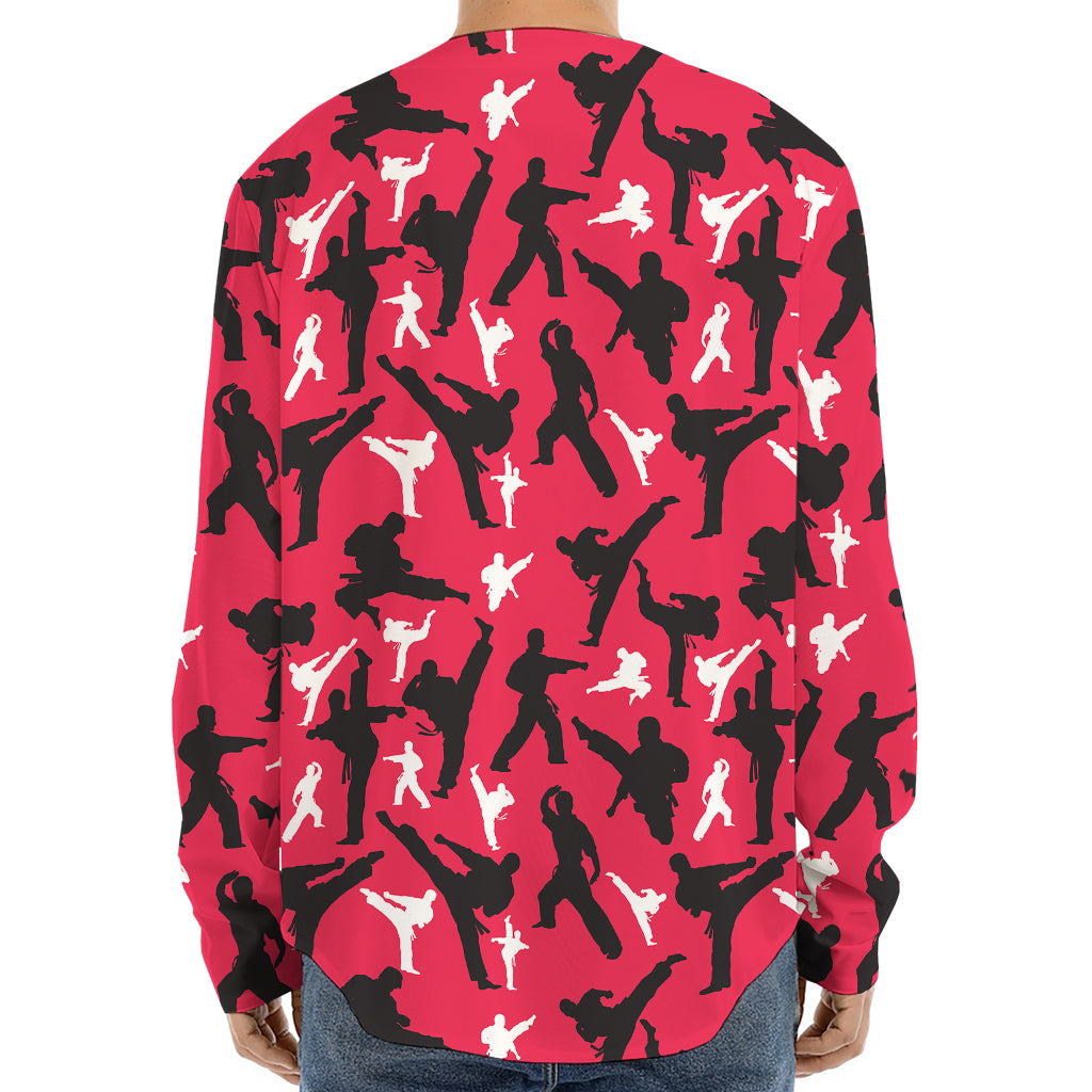 Karate Pattern Print Long Sleeve Baseball Jersey