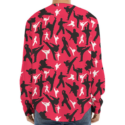 Karate Pattern Print Long Sleeve Baseball Jersey