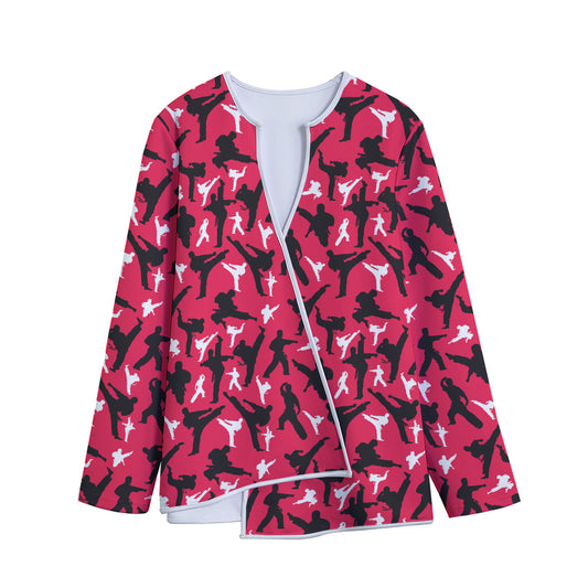 Karate Pattern Print Long Sleeve Short Coat