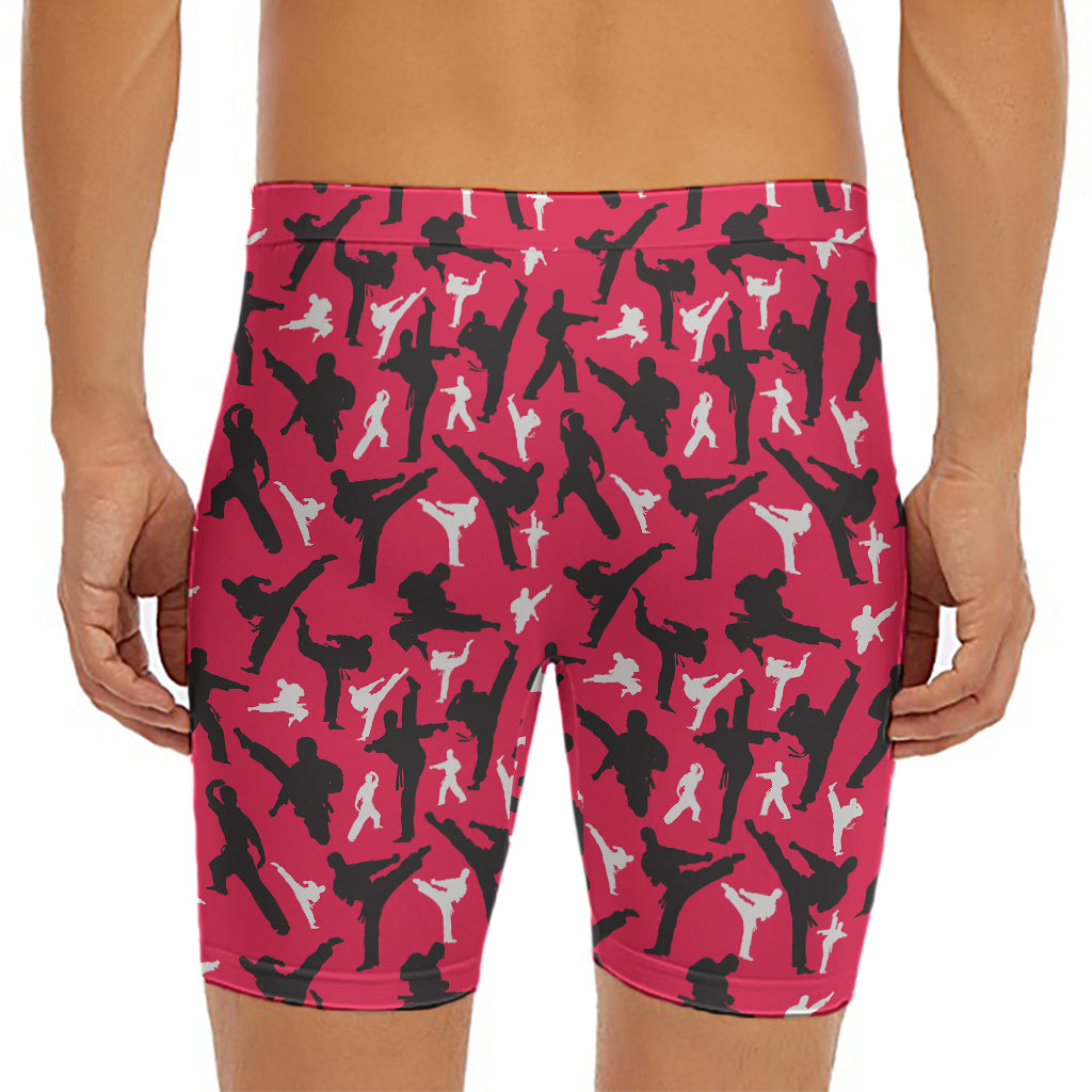 Karate Pattern Print Men's Long Boxer Briefs