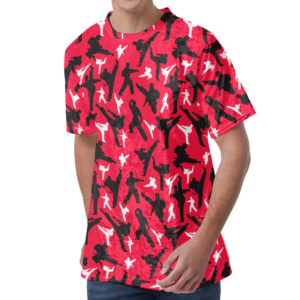 Karate Pattern Print Men's Velvet T-Shirt