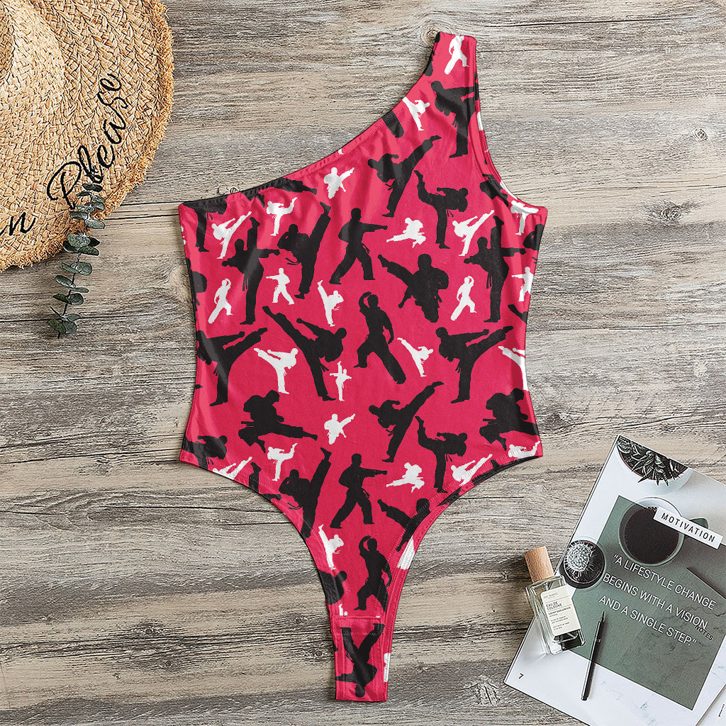 Karate Pattern Print One Shoulder Bodysuit
