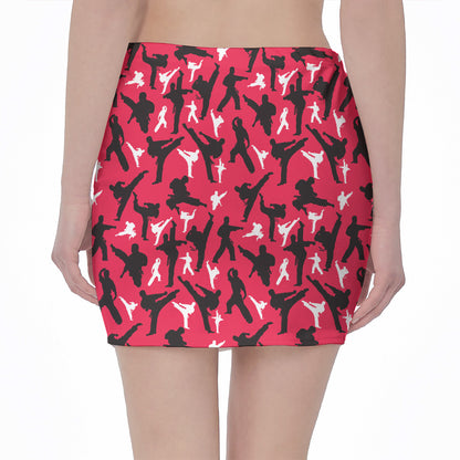 Karate Pattern Print Pencil Mini Skirt