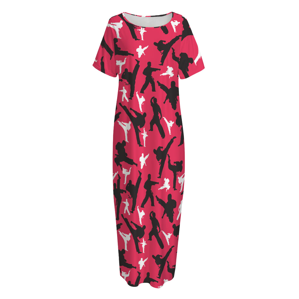 Karate Pattern Print Short Sleeve Long Nightdress