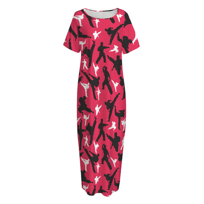 Karate Pattern Print Short Sleeve Long Nightdress