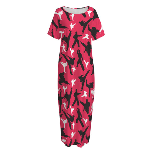 Karate Pattern Print Short Sleeve Long Nightdress