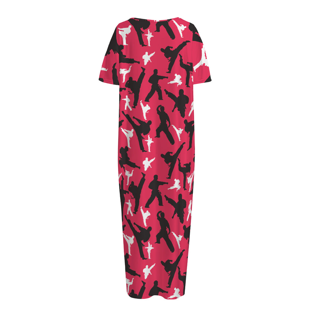 Karate Pattern Print Short Sleeve Long Nightdress