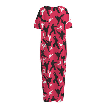 Karate Pattern Print Short Sleeve Long Nightdress