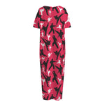 Karate Pattern Print Short Sleeve Long Nightdress