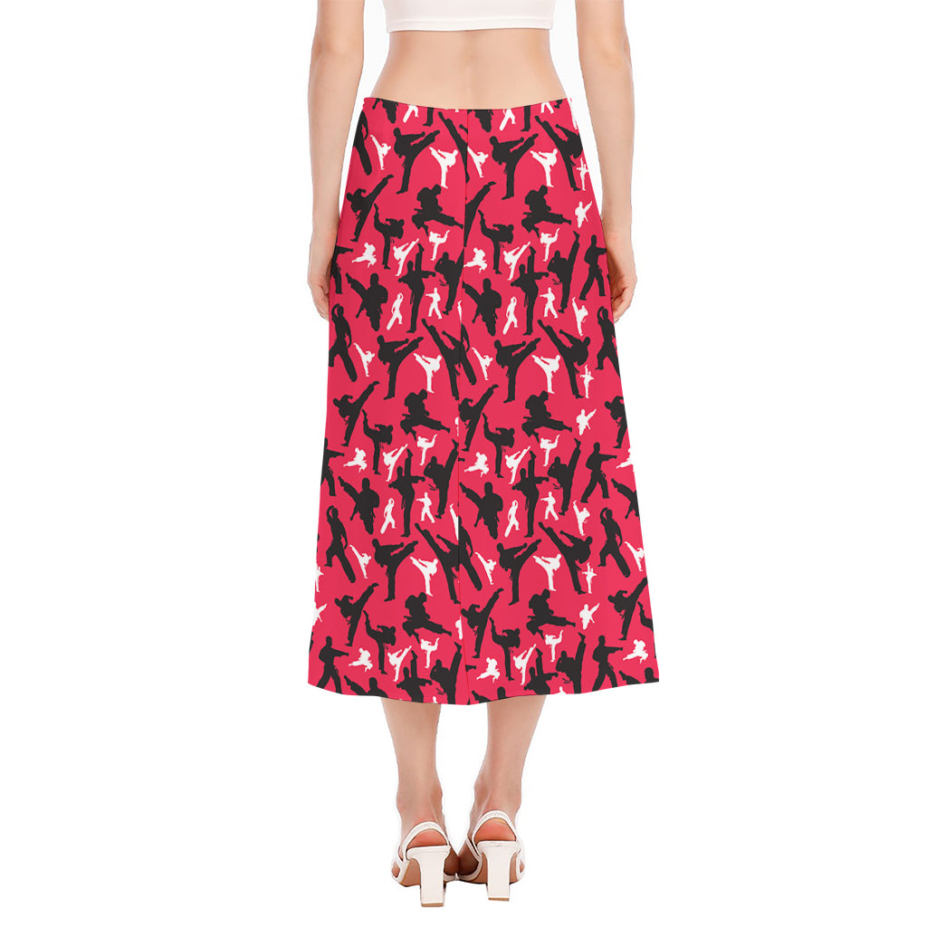 Karate Pattern Print Side Slit Midi Skirt